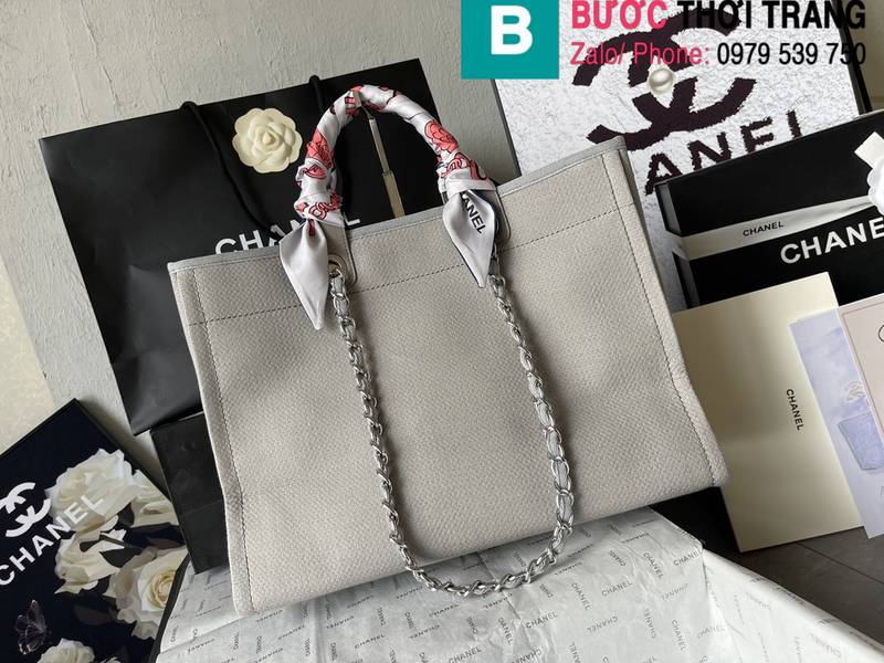 Túi xách Chanel Classic Bag siêu cấp canvas màu xám size 38cm