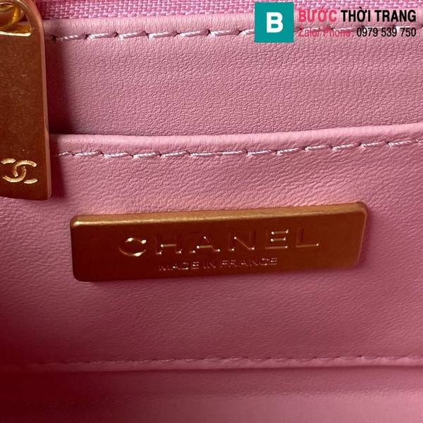 Túi xách Chanel vanity mini cao cấp chất liệu canvas màu hồng size 15cm