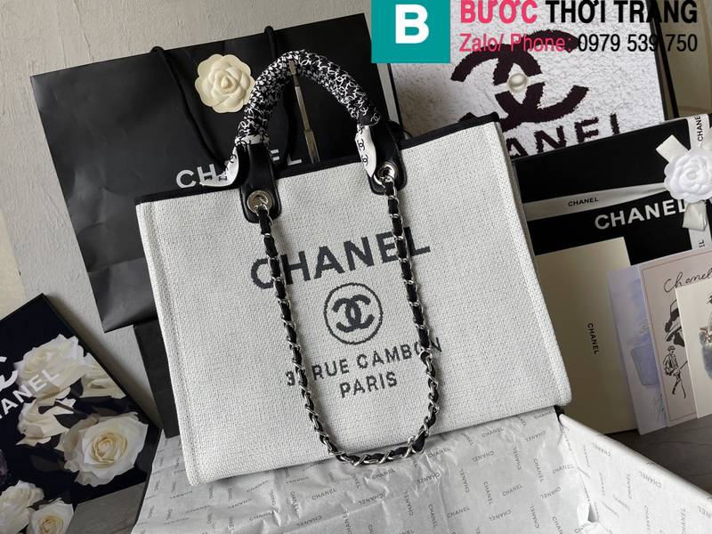 Túi xách Chanel Classic Bag siêu cấp canvas màu trắng ngà size 38cm 