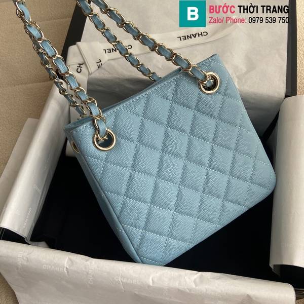 Túi xách Chanel Chin Tote Shoulder Bang cao cấp da cừu màu xanh nước size 16cm