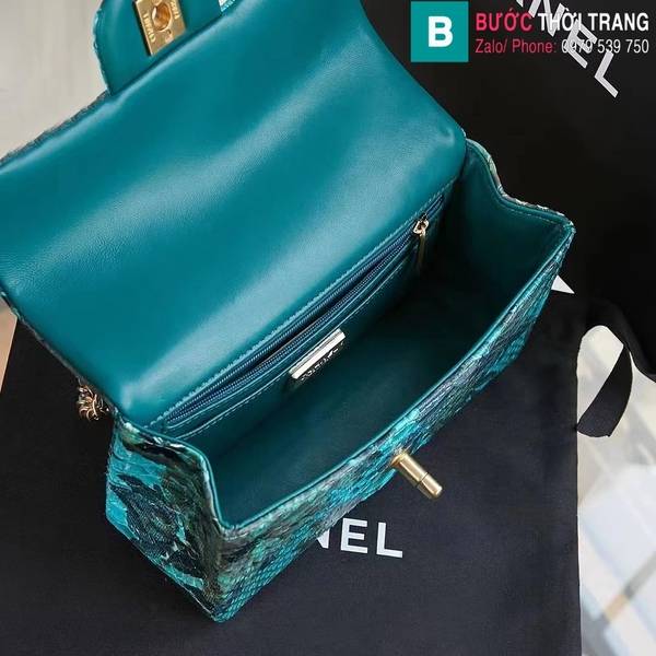 Túi xách Chanel mini cao cấp da trăn màu xanh lá 2 size 20cm
