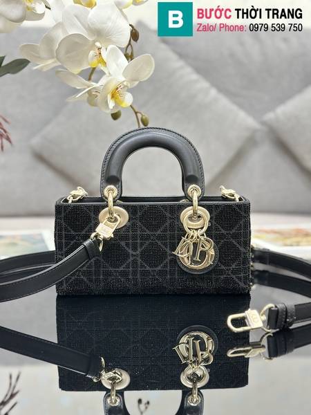 Túi xách Dior Lady D-Joy siêu cấp canvas màu đen size 22cm 