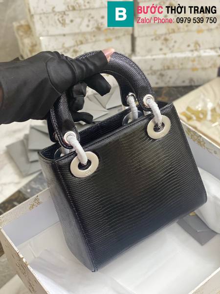 Túi xách Dior lady siêu cấp da thăn thằn màu đen size 17cm 