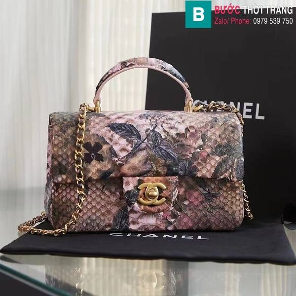 Túi xách Chanel mini cao cấp da trăn màu hồng đen size 20cm