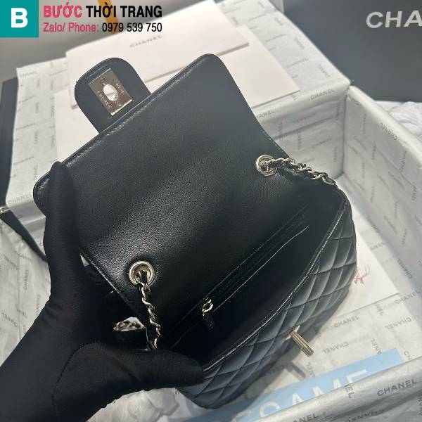 Túi đeo chéo Chanel siêu cấp da bê màu đen size 16cm