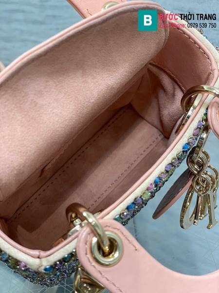 Túi xách Dior Lady mini cao cấp canvas màu hồng nude size 12cm