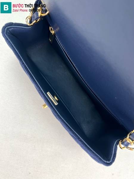 Túi xách Chanel Classic Flap Bag siêu cấp nhung màu xanh size 25cm