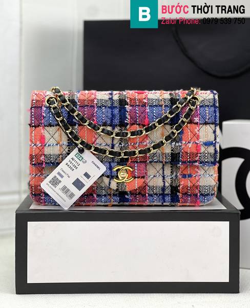 Túi xách Chanel Cf Classic Flap bag siêu cấp canvas màu thập cẩm size 25cm 