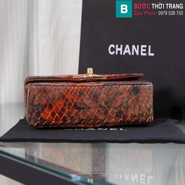 Túi xách Chanel mini cao cấp da trăn màu nâu size 20cm