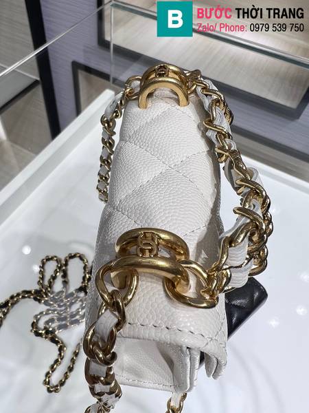 Túi xách Chanel mini siêu cấp da bê màu trắng size 11cm