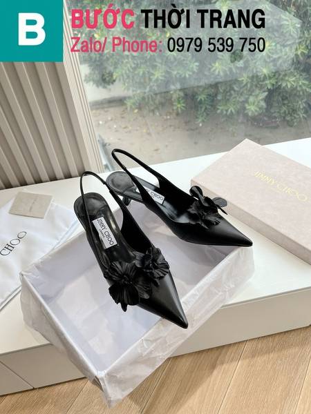 Giày cao gót Jimmy Choo Spring24s quai dây đính hoa màu đen cao 3cm 