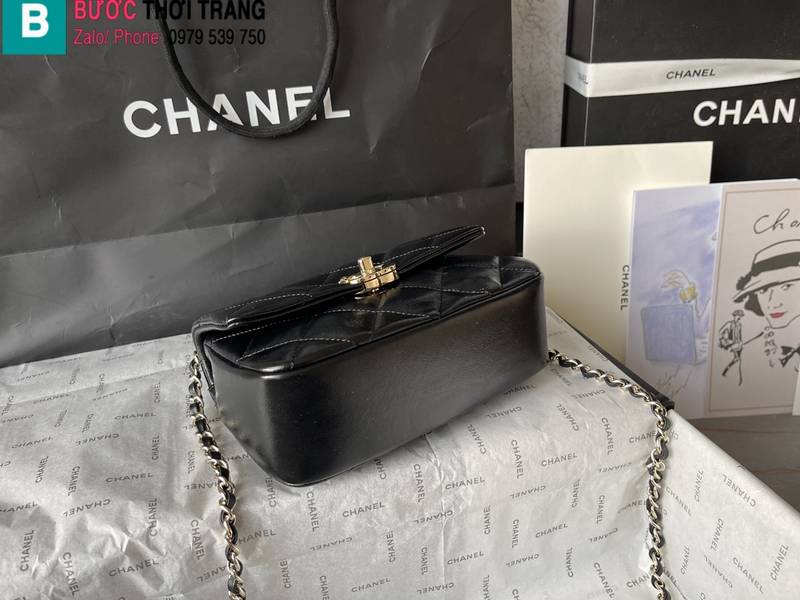 Túi đeo vai Chanel siêu cấp da bê màu đen size 20cm