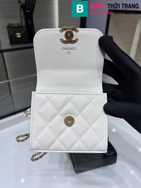 Túi xách Chanel mini siêu cấp da bê màu trắng size 11cm