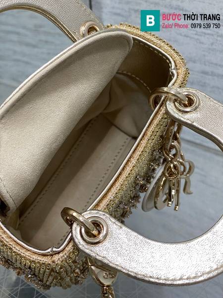 Túi xách Dior Lady mini cao cấp canvas mà xám size 12cm