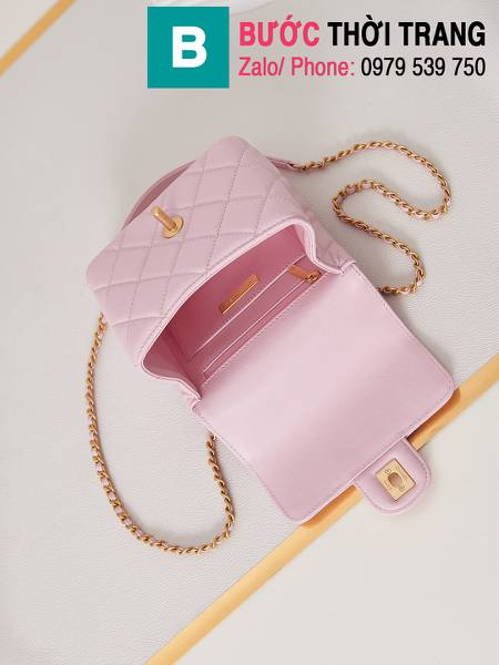 Túi xách Chanel mini siêu cấp da bê màu hồng size 15cm 