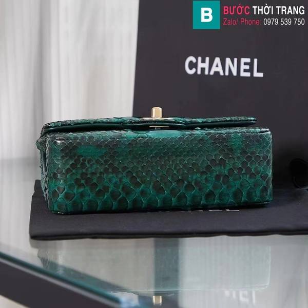 Túi xách Chanel mini cao cấp da trăn màu xanh lá 3 size 20cm