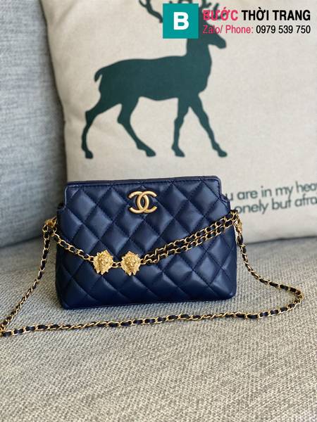 Túi đeo chéo Chanel siêu cấp da cừu màu xanh than size 19cm 