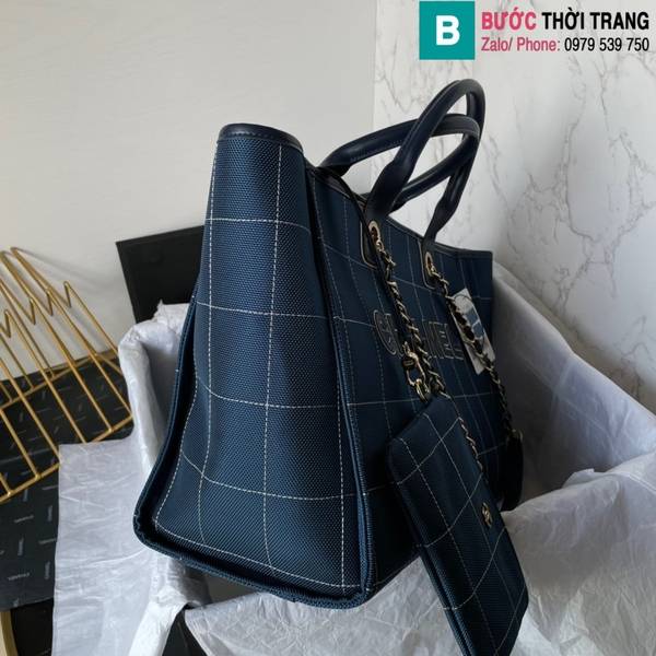 Túi xách Chanel Tote cao cấp canvas màu xanh tím than size 36cm