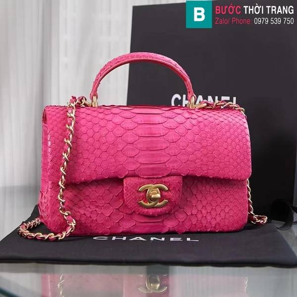 Túi xách Chanel mini cao cấp da trăn màu hồng size 20cm