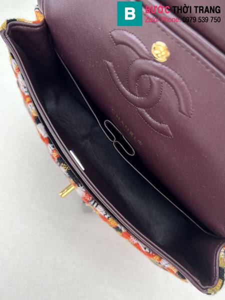 Túi xách Chanel Cf Classic Flap bag siêu cấp canvas màu đỏ cam size 25cm 