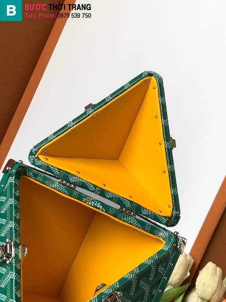 Túi hình hộp Goyard siêu cấp canvas màu xanh lá size 12.5cm