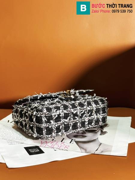 Túi xách Chanel Shoulder bag siêu cấp canvas màu đen size 18.5cm