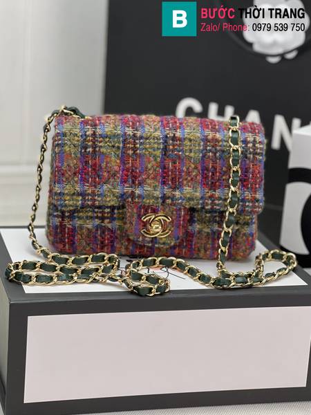 Túi xách Chanel Cf Classic Flap bag siêu cấp canvas màu sọc tím size 25cm