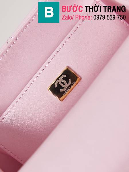 Túi xách Chanel mini siêu cấp da bê màu hồng size 15cm 
