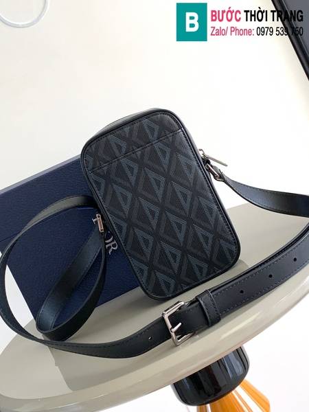 Túi xách Dior Hit The Road cao cấp da bò màu đen size 11cm
