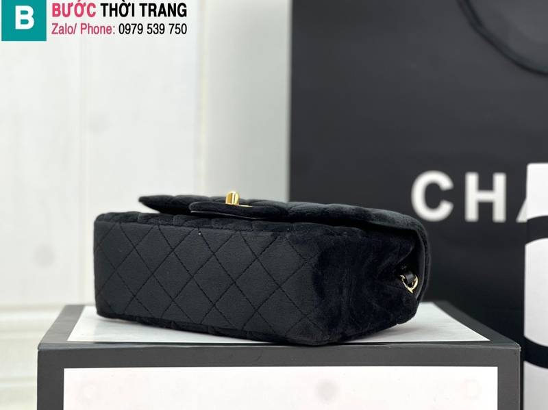 Túi xách Chanel Classic Flap Bag siêu cấp nhung màu đen size 25cm