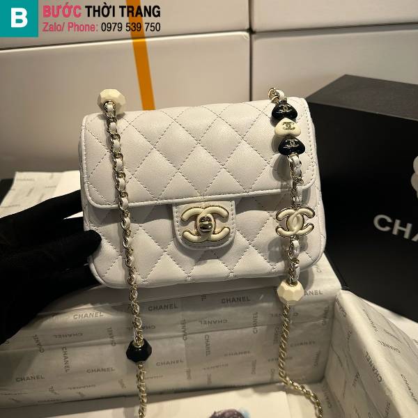 Túi đeo chéo Chanel siêu cấp da bê màu trắng size 16cm