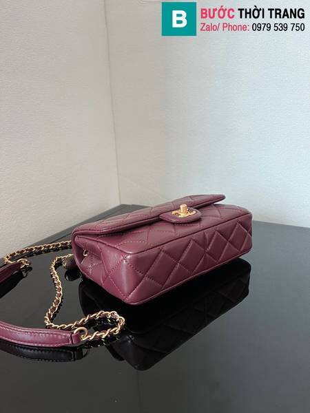 Túi xách Chanel Small Flap With Top Handle cao cấp da cừu màu đỏ thẫm size 21cm