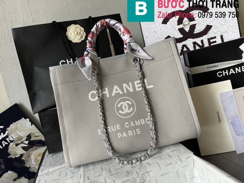 Túi xách Chanel Classic Bag siêu cấp canvas màu xám size 38cm