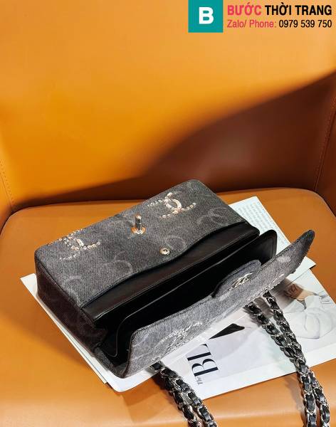 Túi xách Chanel siêu cấp canvas màu xám size 25.5cm