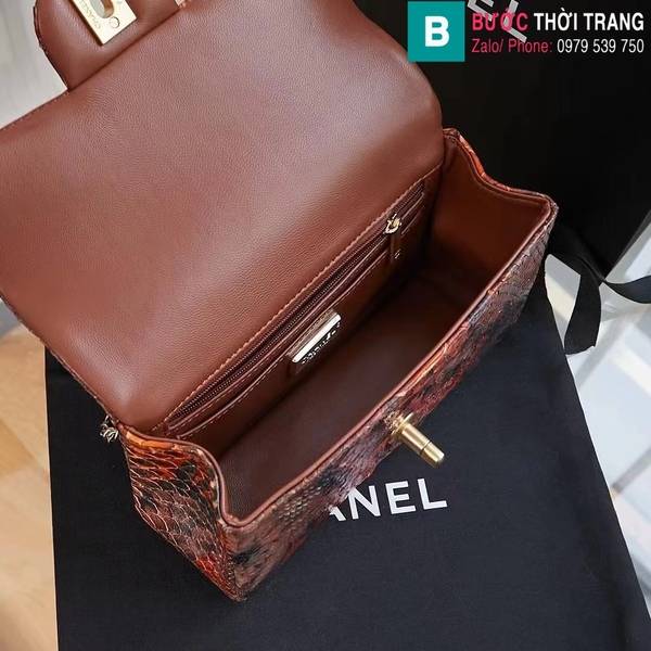 Túi xách Chanel mini cao cấp da trăn màu nâu size 20cm