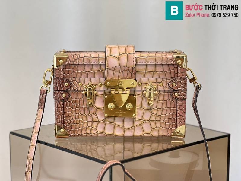 Túi xách Louis Vuitton Petite Malle cao cấp da cá sấu màu hồng size 20cm 