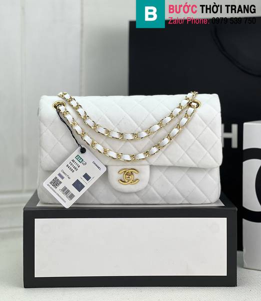 Túi xách Chanel Cf Classic Flap bag siêu cấp canvas màu trắng size 25cm 