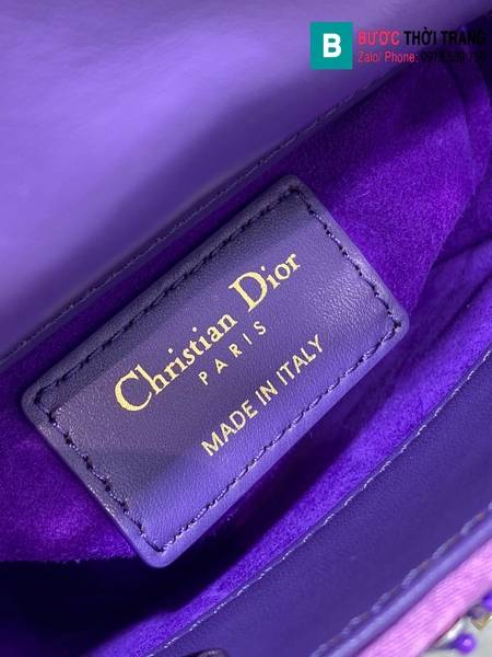 Túi xách Dior Lady mini cao cấp canvas mà tím size 12cm 