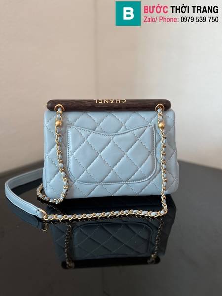 Túi xách Chanel Small Flap With Top Handle cao cấp da cừu màu xanh size 21cm