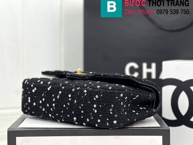 Túi xách Chanel Cf Classic Flap bag siêu cấp canvas màu đen trắng size 25cm 