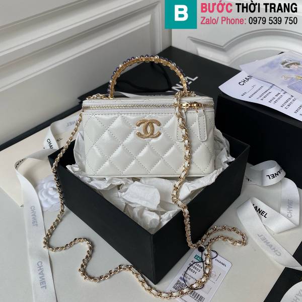 Túi xách Chanel vanity siêu cấp da bò màu trắng size 17cm 