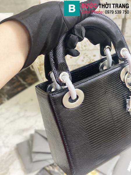 Túi xách Dior lady siêu cấp da thăn thằn màu đen size 17cm 