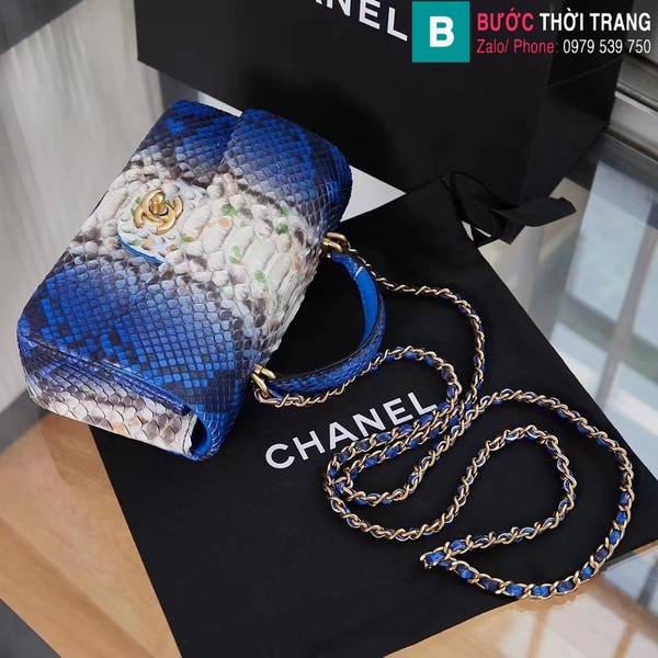 Túi xách Chanel mini cao cấp da trăn màu xanh nước size 20cm