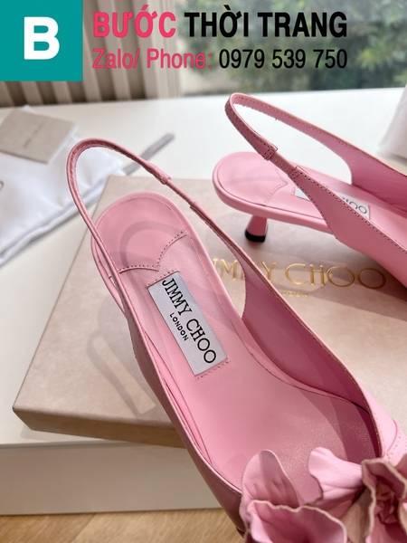 Giày cao gót Jimmy Choo Spring24s quai dây đính hoa màu hồng cao 3cm 
