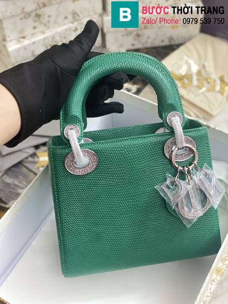 Túi xách Dior lady siêu cấp da thăn thằn màu xanh lá cây size 17cm 