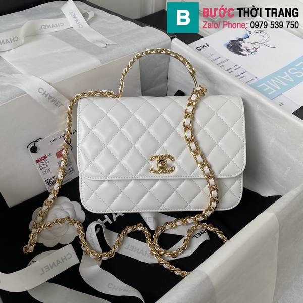 Túi xách Chanel mini flap bag siêu cấp da cừu màu trắng size 20.5cm