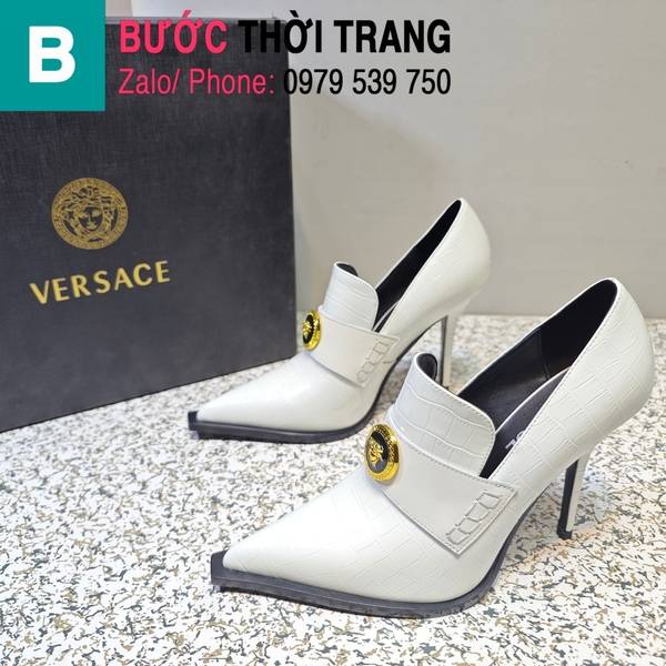 Giày cao gót Versace gắn logo màu trắng cao 11.5cm