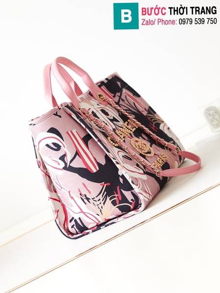 Túi xách Chanel tote bag siêu cấp canvas màu hồng size 38cm