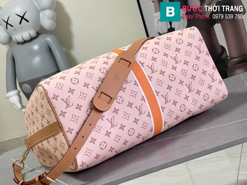 Túi xách Louis Vuitton Keepall Bandouliere siêu cấp monogram màu hồng size 45cm
