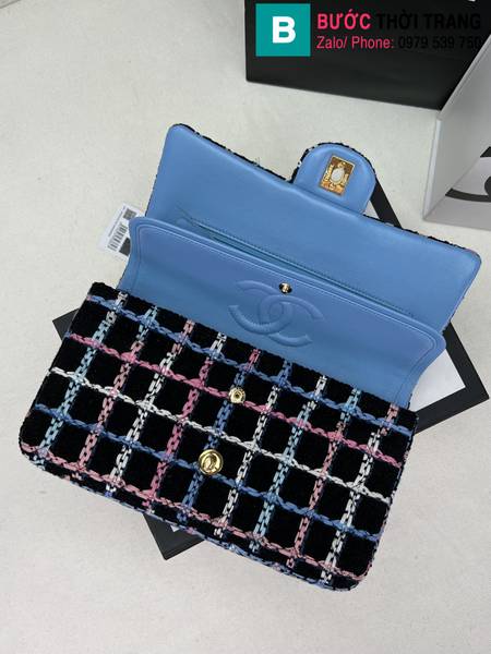 Túi xách Chanel Cf Classic Flap bag siêu cấp canvas màu sọc xanh size 25cm 